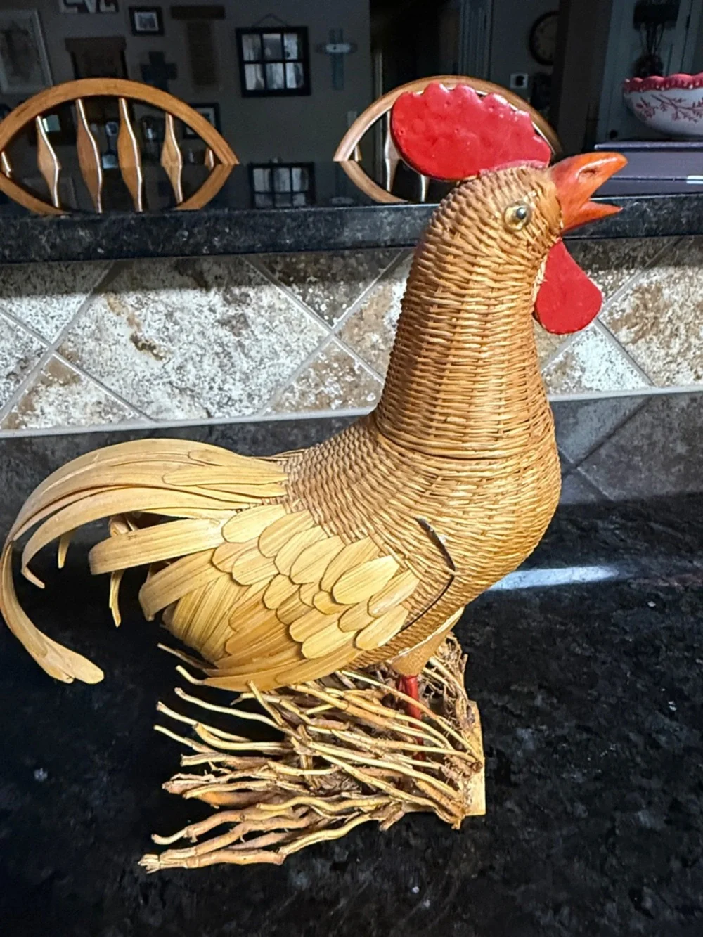 Kiangsi Handicrafts Rooster Chicken Basket With Lid Vintage